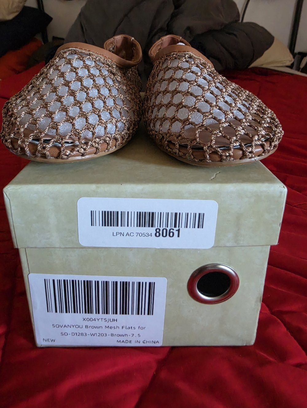 Sovanyou FIRE! NIB! Slip-on Mesh Ballet Flats in Brown. Sz 7.5 R2S!! - Picture 9 of 15